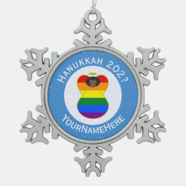 Gay Pride Zwarte Engel Hanukkah Vlag Persoonlijk Tin Sneeuwvlok Ornament