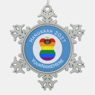 Gay Pride Zwarte Engel Hanukkah Vlag Persoonlijk  Tin Sneeuwvlok Ornament