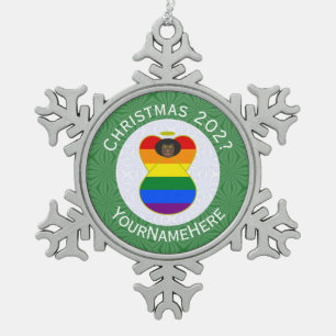 Gay Pride Zwarte Engel Vlag Kerst Persoonlijk Tin Sneeuwvlok Ornament