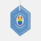 Gay Prijs Blonde Angel Chanoeka Vlag Gepersonalise Glas Ornament (Voorkant links)