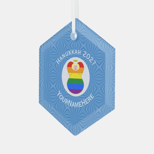 Gay Prijs Blonde Angel Chanoeka Vlag Gepersonalise Glas Ornament (Voorkant links)