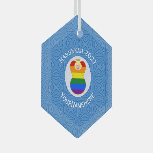 Gay Prijs Blonde Angel Chanoeka Vlag Gepersonalise Glas Ornament (Voorkant Rechts)