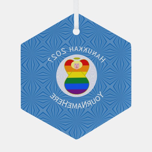 Gay Prijs Blonde Angel Chanoeka Vlag Gepersonalise Glas Ornament (Achterkant)