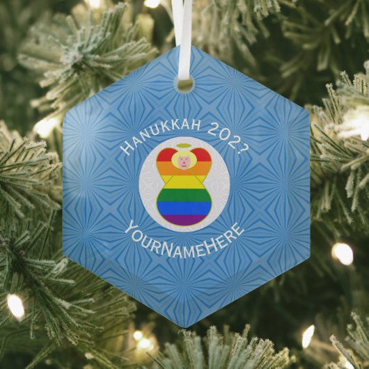 Gay Prijs Blonde Angel Chanoeka Vlag Gepersonalise Glas Ornament (Insitu)