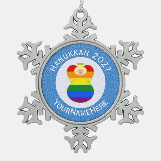 Gay Prijs Blonde Angel Chanoeka Vlag Gepersonalise Tin Sneeuwvlok Ornament (Voorkant)