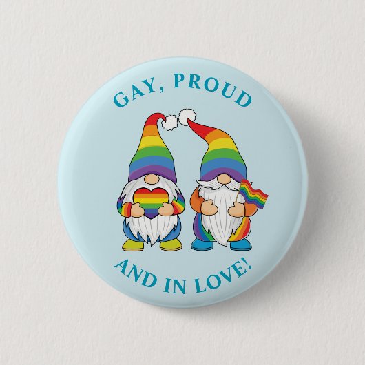 Gay, Proud en In Love - Two Rainbow Boy Gnomes Ronde Button 5,7 Cm (Voorkant)