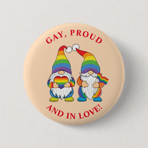 Gay, Proud en In Love - Two Rainbow Boy Gnomes Ronde Button 5,7 Cm