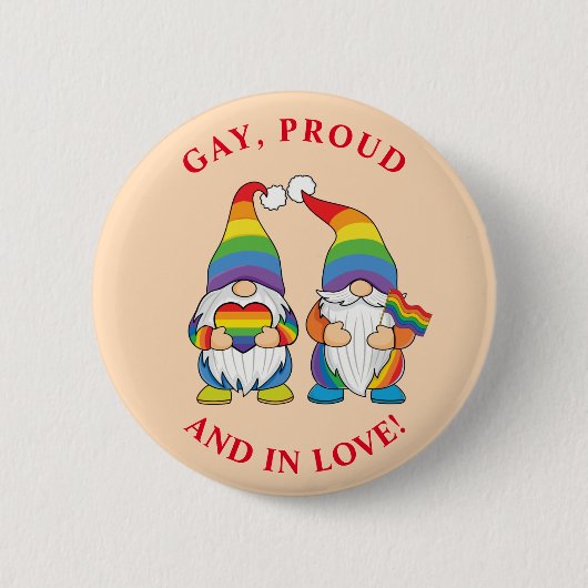 Gay, Proud en In Love - Two Rainbow Boy Gnomes Ronde Button 5,7 Cm (Voorkant)