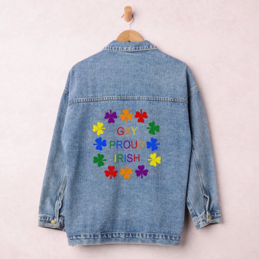 Gay Proud Irish LGBT Rainbow Shamrocks Denim Jacket (Hangar)