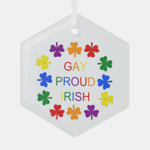 Gay Proud Irish LGBT Rainbow Shamrocks Glas Ornament