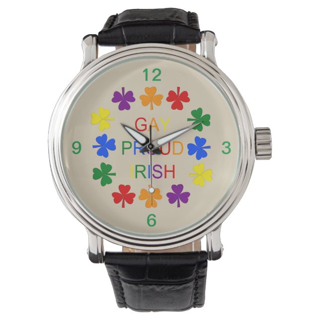 Gay Proud Irish LGBT Rainbow Shamrocks Horloge (Voorkant)