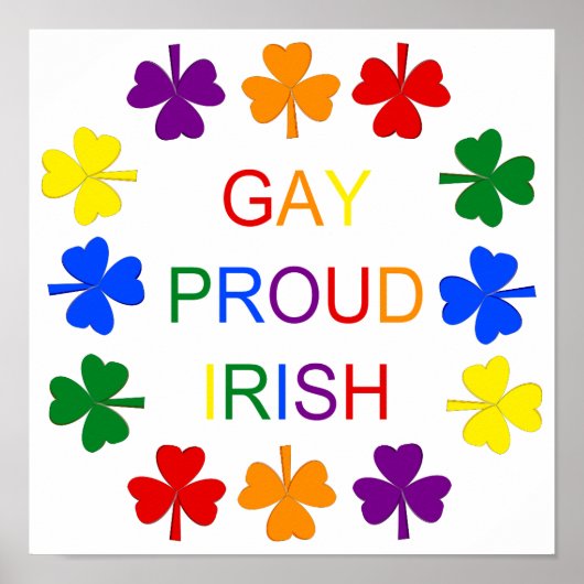 Gay Proud Irish LGBT Rainbow Shamrocks Poster (Voorkant)