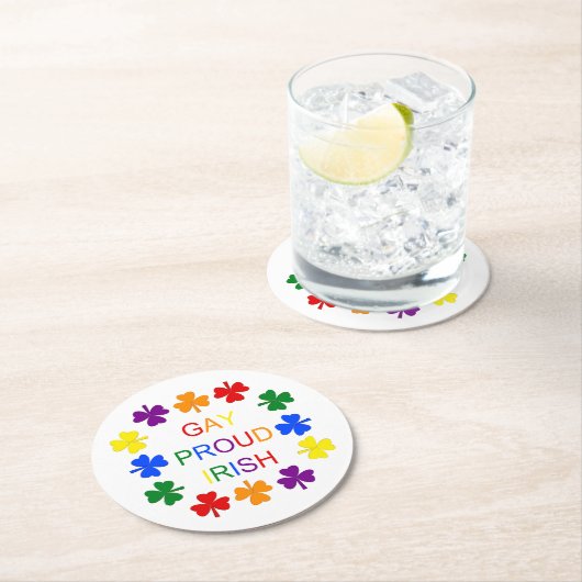 Gay Proud Irish LGBT Rainbow Shamrocks Ronde Kartonnen Onderzetter (Insitu)