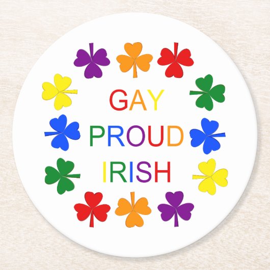 Gay Proud Irish LGBT Rainbow Shamrocks Ronde Kartonnen Onderzetter (Voorkant)