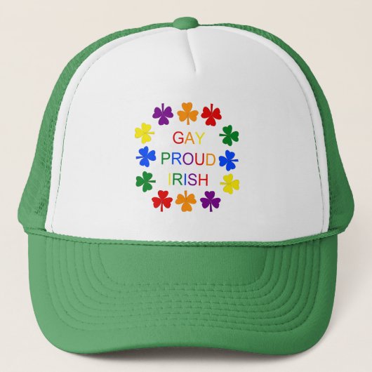 Gay Proud Irish LGBT Rainbow Shamrocks Trucker Pet (Voorkant)