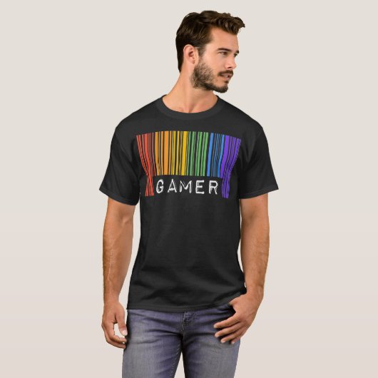 Gay Queer Barcode Pride Gamer Video Games Aestheti T-shirt (Voorkant volledig)