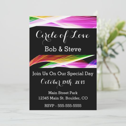 Gay Rainbow Art Wedding Uitnodiging (Staand voorkant)