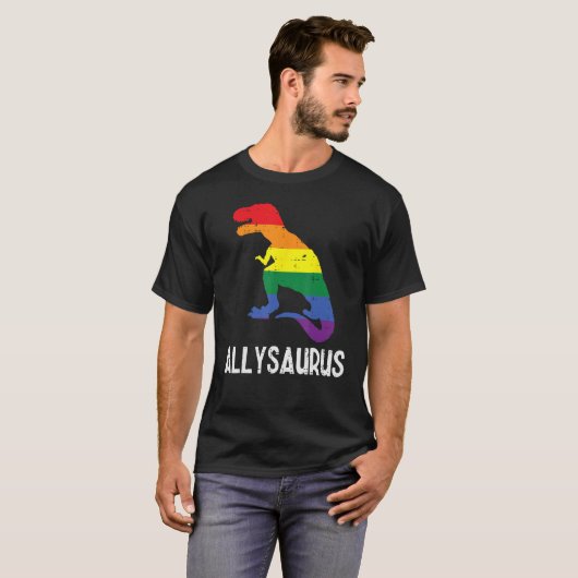 Gay Rainbow Dino Trex Ally Saurus Lgbt Flag Boys T T-shirt (Voorkant volledig)