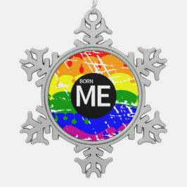 Gay Rainbow Flag op deze manier geboren Tin Sneeuwvlok Ornament