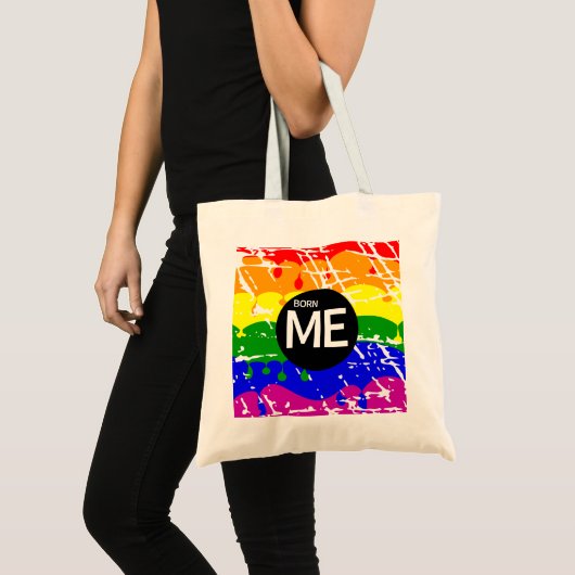 Gay Rainbow Flag op deze manier geboren Tote Bag (Voorkant (product))