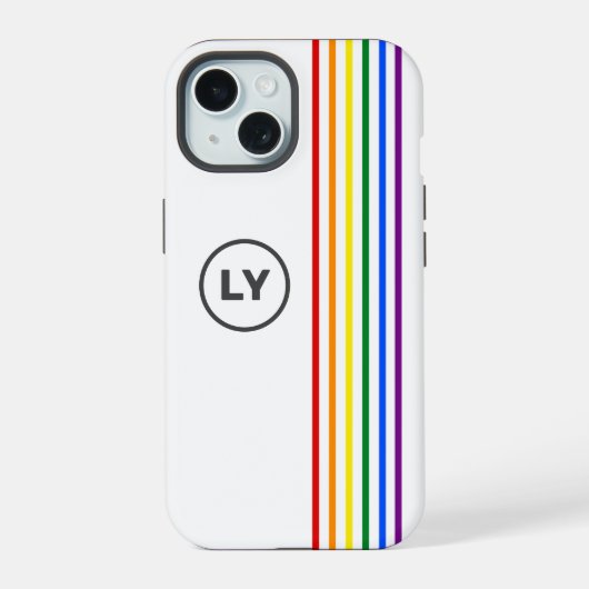 Gay Rainbow Flag Stripes Gepersonaliseerde Initial iPhone 15 Case (Achterkant)