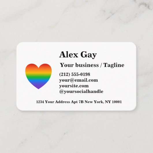 Gay Rainbow Heart LGBTQ Pro Visitekaartje (Voorkant)