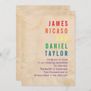 Gay Rainbow Text Antiek Paper Wedding Kaart