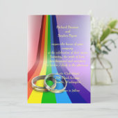 Gay regenboog en ringen bruiloft uitnodiging (Staand voorkant)