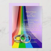 Gay regenboog en ringen bruiloft uitnodiging (Voorkant / Achterkant)