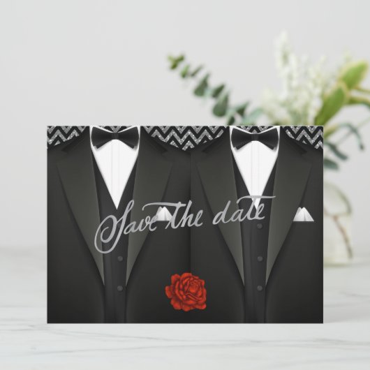 Gay Save the Date met Tuxedo (Staand voorkant)
