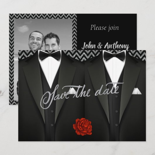 Gay Save the Date met Tuxedo (Voorkant / Achterkant)