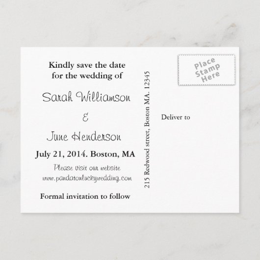 Gay Save the date, roze pinguïns Aankondigingskaart (Achterkant)