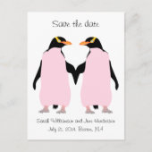 Gay Save the date, roze pinguïns Aankondigingskaart (Voorkant)