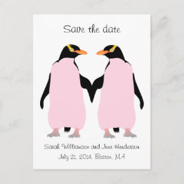 Gay Save the date, roze pinguïns Aankondigingskaart