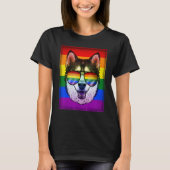 Gay Siberian Husky Dog Rainbow Lgbt Pride Flag cut T-shirt (Voorkant)