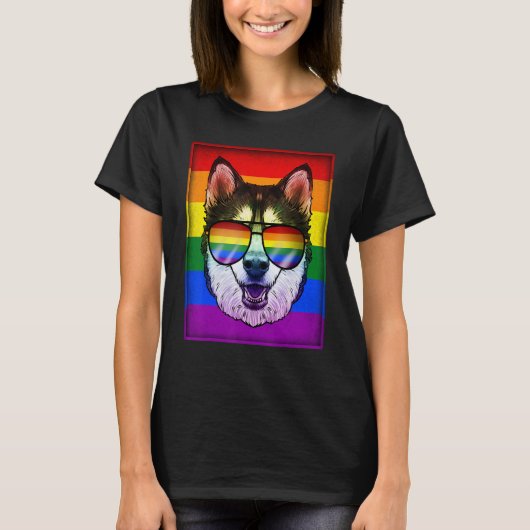 Gay Siberian Husky Dog Rainbow Lgbt Pride Flag cut T-shirt (Voorkant)