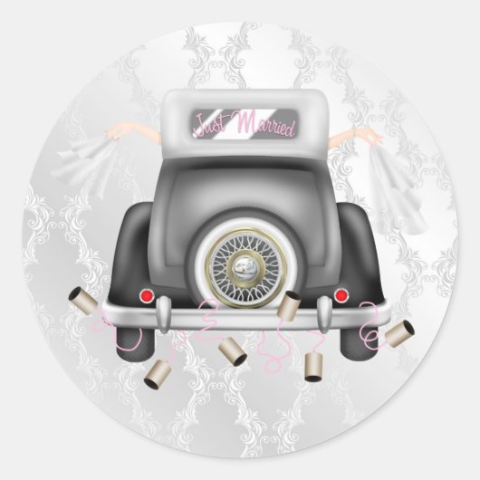 Gay Silver Damask Bruiloft Sticker met bruiloft au (Voorkant)