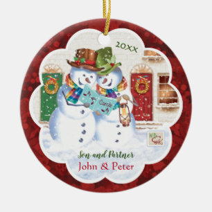 Gay, Son and Partner, twee sneeuwpoppen, zolder Keramisch Ornament