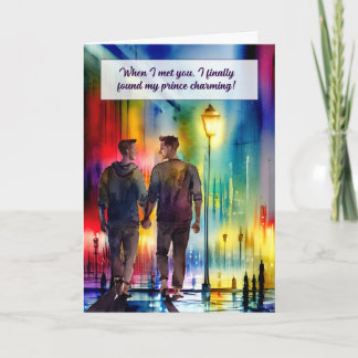 Gay Spouse Jubileum Mannen Hand in Hand Regenboog Kaart
