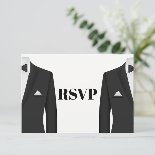 Gay Tuxedo Wedding Invitation RSVP Kaartje (Staand voorkant)