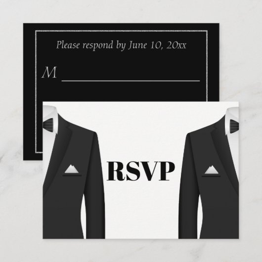 Gay Tuxedo Wedding Invitation RSVP Kaartje (Voorkant / Achterkant)