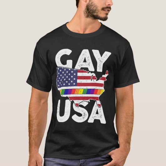 Gay USA American LGBT Pride Rainbow Flag March T-shirt (Voorkant)