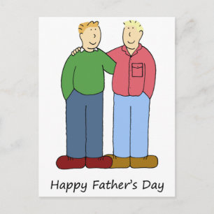 Gay Vaderdag Twee vaders Man Cartoon paar Briefkaart