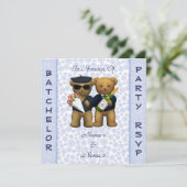 Gay vrijgezellenfeest - Blauwe teddyberen uitnodig Kaart (Staand voorkant)