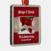 Gay Wedding 1st Jubileum Red Roses Metalen Ornament (Rechts)