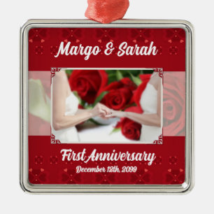 Gay Wedding 1st Jubileum Red Roses Metalen Ornament