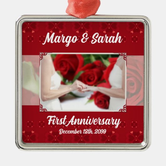 Gay Wedding 1st Jubileum Red Roses Metalen Ornament (Voorkant)