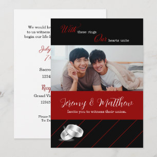 Gay Wedding Black en Burgundy Photo Wedding Kaart