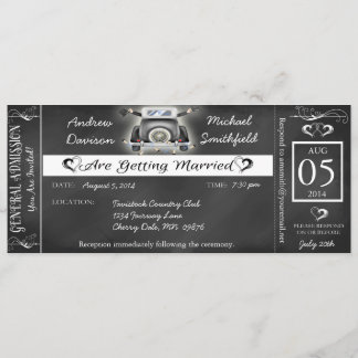 Gay Wedding Chalkboard Ticket Style Uitnodiging