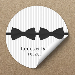 Gay Wedding Double Bow Stropdas Classy Stripes Sea Ronde Sticker